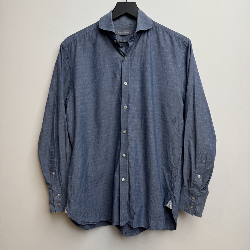 Michael Bastian Buttoned Shirt L 32/33 Trim Blue Patterned Casual Geometric Mens